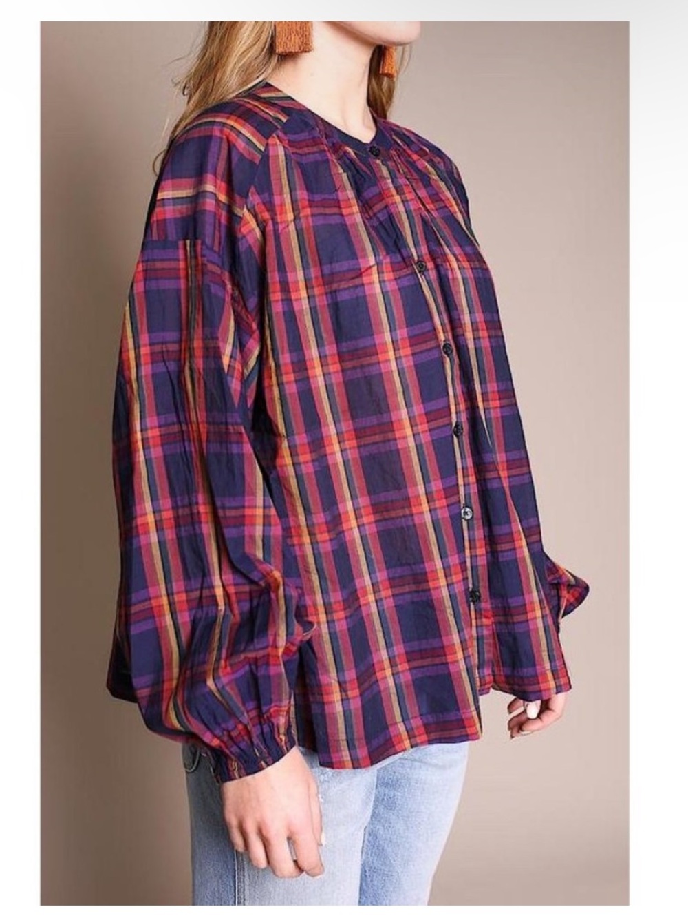 The Great. 3 Large Melody Top Candy Plaid Relaxed Cottage Purple Red Madras